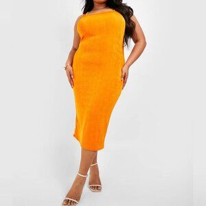 Sexy Bodycon Acetate Slinky Square Neck Midi Dress